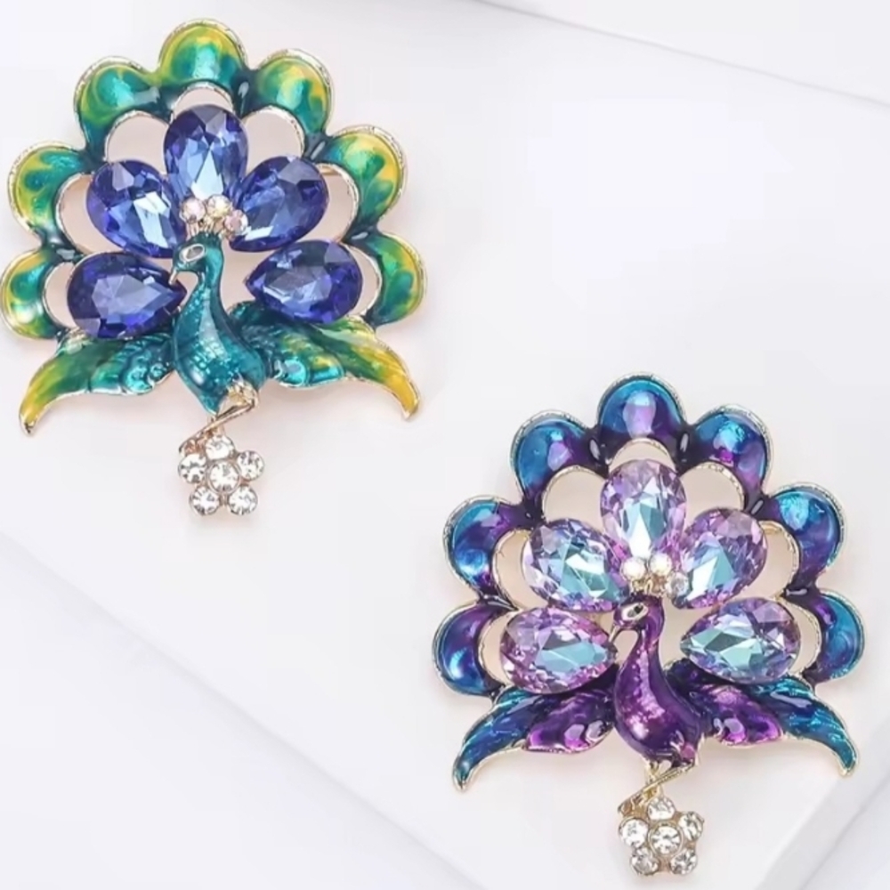 Peacock Brooch with Purple and Blue Hues